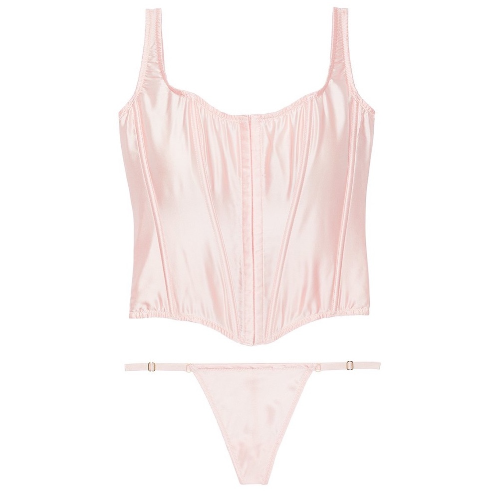 Victoria's Secret Light Pink Classic silk Corset and Thong